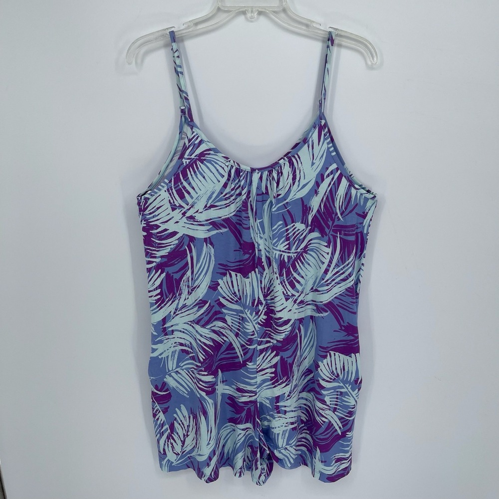 Hawaiian Tropic NWT Women's Blue‎ Pale Iris Floral Palm Print Romper Size S